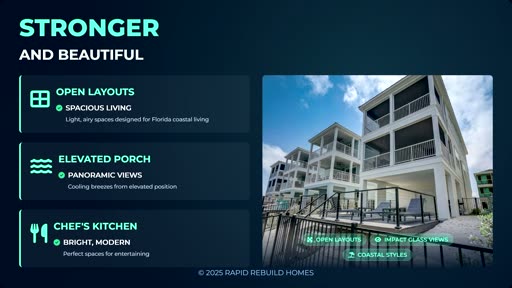 Completed elevated coastal Florida modular home with open layouts, elevated porch, and panoramic views